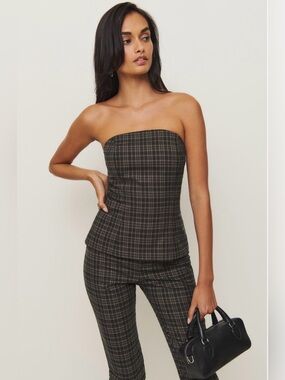 REFORMATION Kacey Musgraves Steeplechase Plaid Strapless Top 0
